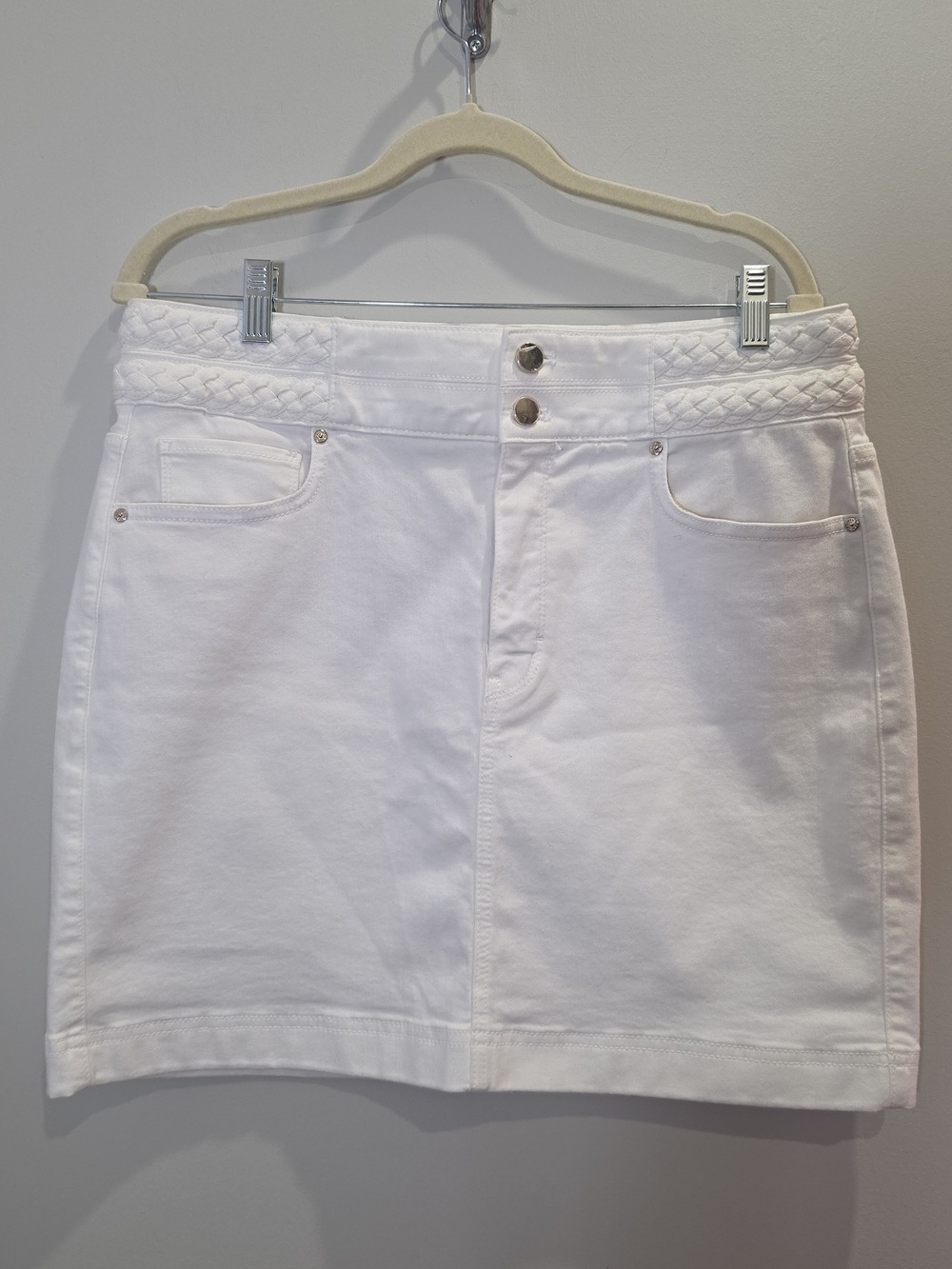 White Braided Waist Denim Skirt